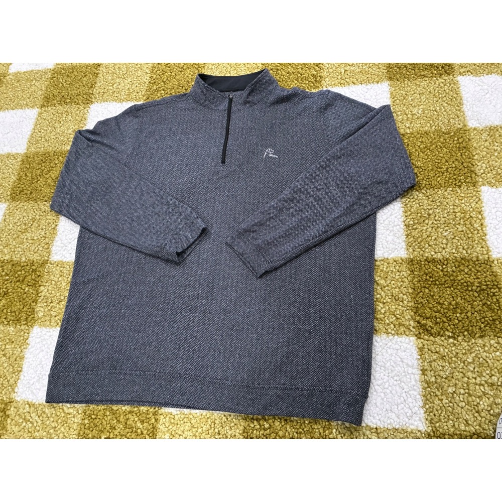 Rhoback Mens XL Quarter Zip Pullover Charcoal Grey Herringbone Performance Top